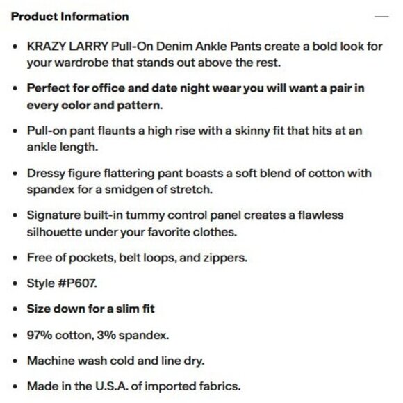 Krazy Larry Pull on Denim Pants Size 14 Style P607 Stretch Stretch Leg NWT Jean - Picture 7 of 13